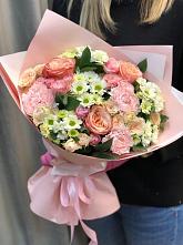 Букет нежные объятья в Каракулино Букет цветов из: Гвоздики, Розы и Хризантемы в Каракулино